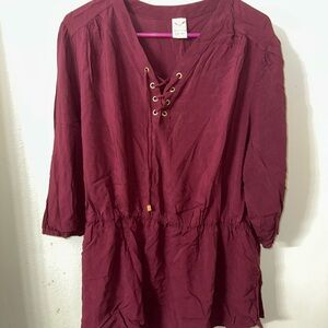 Vince Camuto Red Tunic with Lace-Up Neckline and 3/4 Sleeves